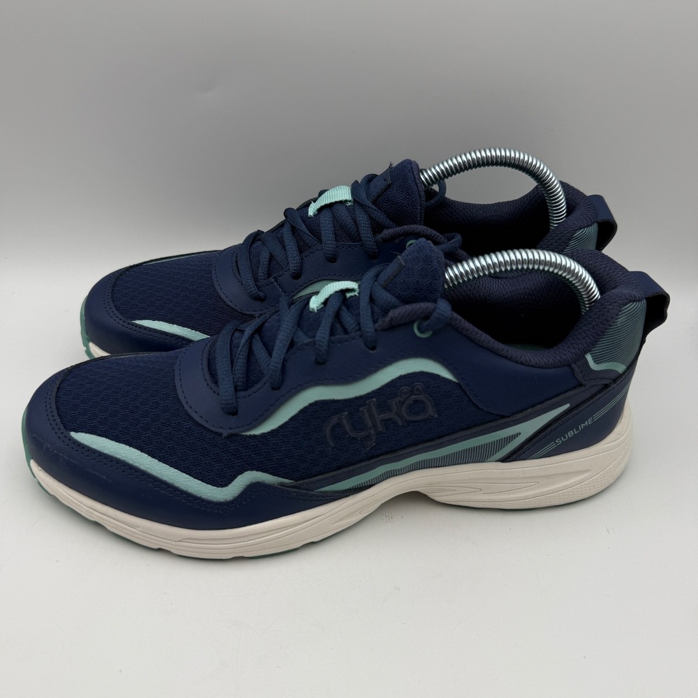Ryka Sublime Walking Shoes Womens 9M Navy Blue Teal Mesh Leather Sneakers